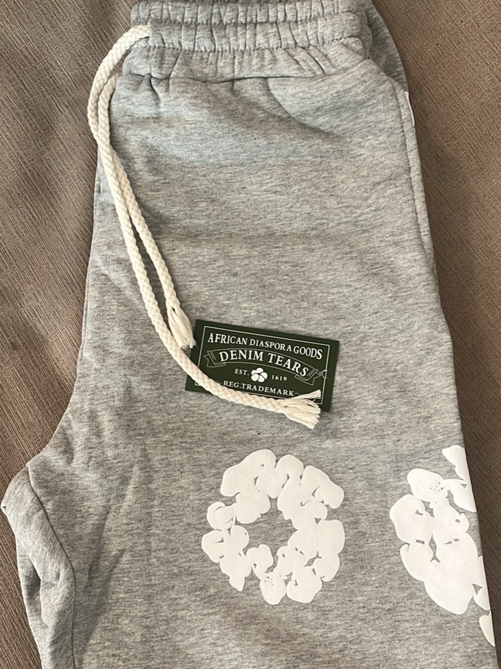 Denim Tears Men's Gray Sweatpants with White Print Size Large
